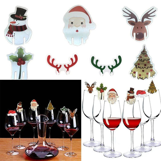 10pcs/set Christmas Glass Cup Card Santa Claus Hat Wine Glass Decor - Christmas.ca
