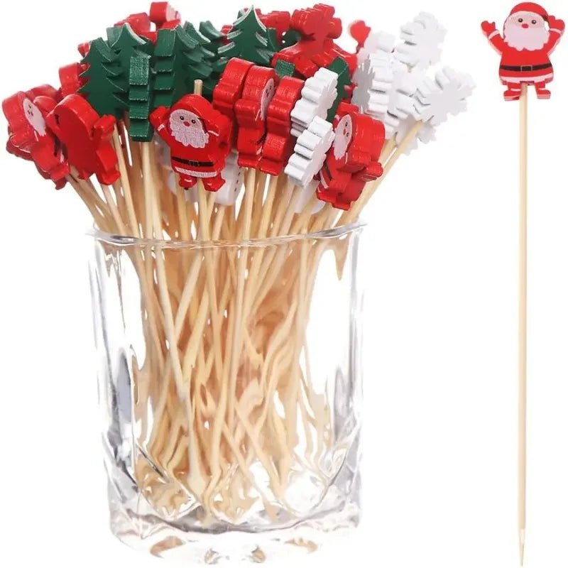 50Pcs/set Christmas Fruit Sticks Disposable Bamboo Sticks Snowflake - Christmas.ca