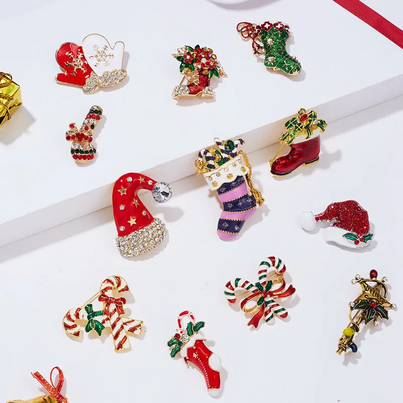 New Year Christmas Brooch For Women Fashion Snowman Santa Claus Tree