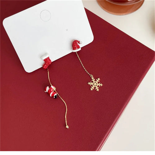 New Design Asymmetric Snowflake Christmas Boot Hat Drop Earrings for