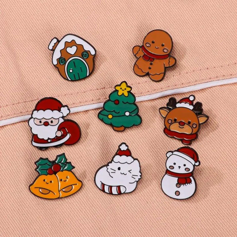 Cute Cartoon Christmas Day Enamel Brooch Creative Santa Claus Snowman