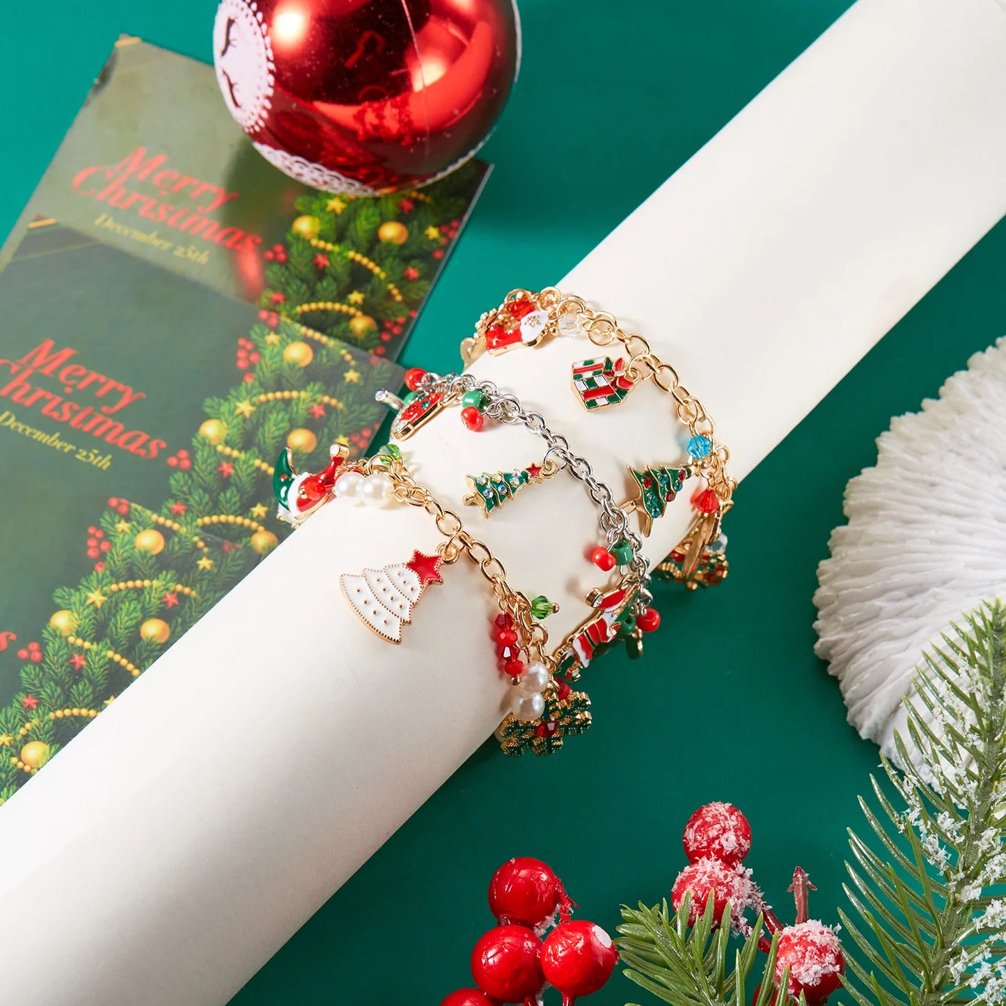 Fashion Santa Claus Snowman Star Christmas Tree Pendant Bracelet For