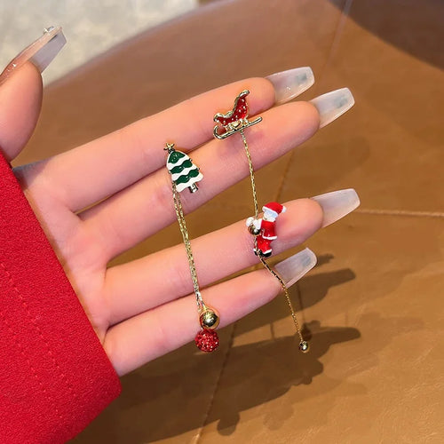 New Design Asymmetric Snowflake Christmas Boot Hat Drop Earrings for