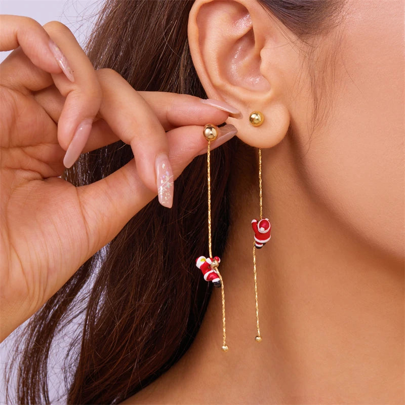 New Design Asymmetric Snowflake Christmas Boot Hat Drop Earrings for