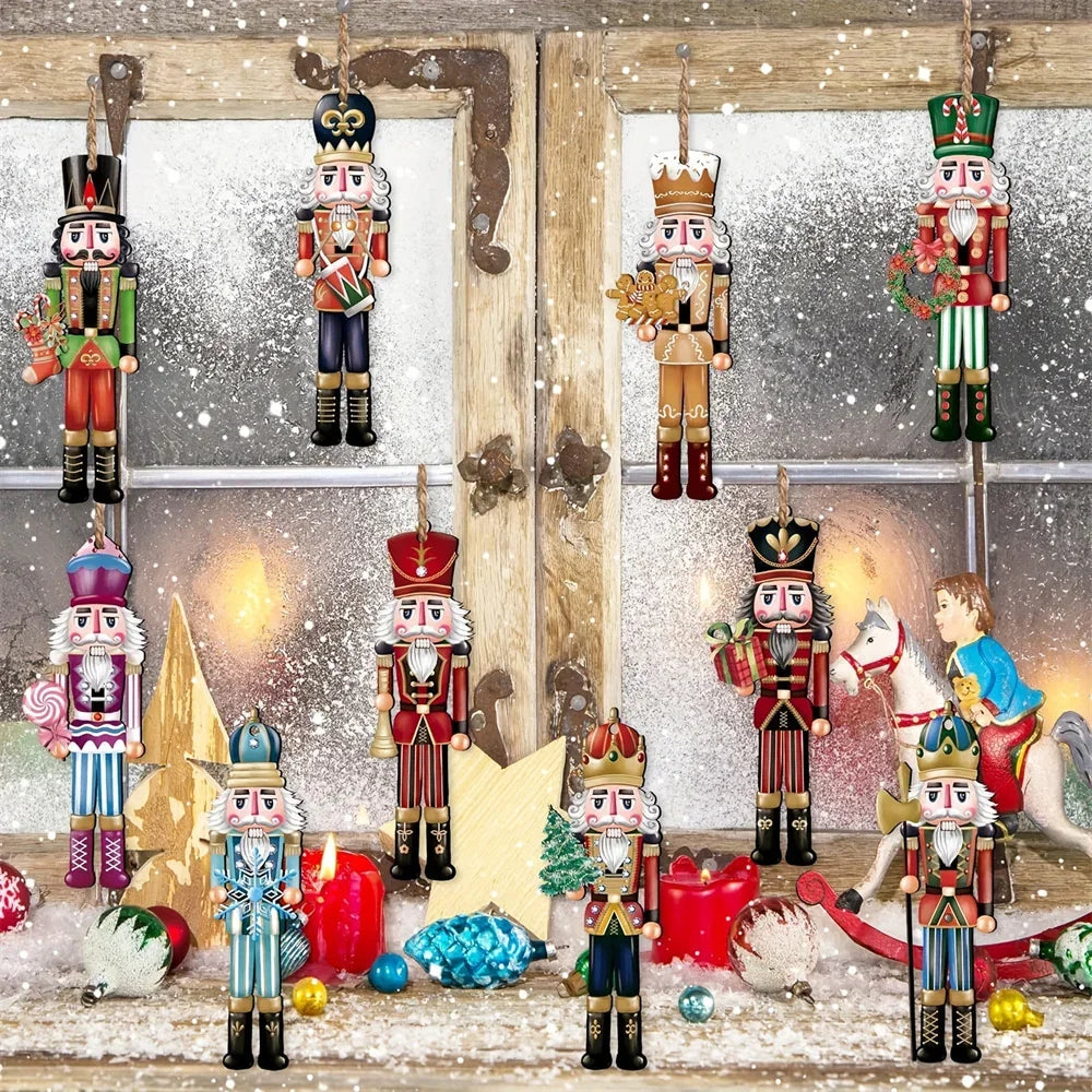 12pcs Christmas Nutcracker Soldier Wooden Pendant Xmas Tree Hanging