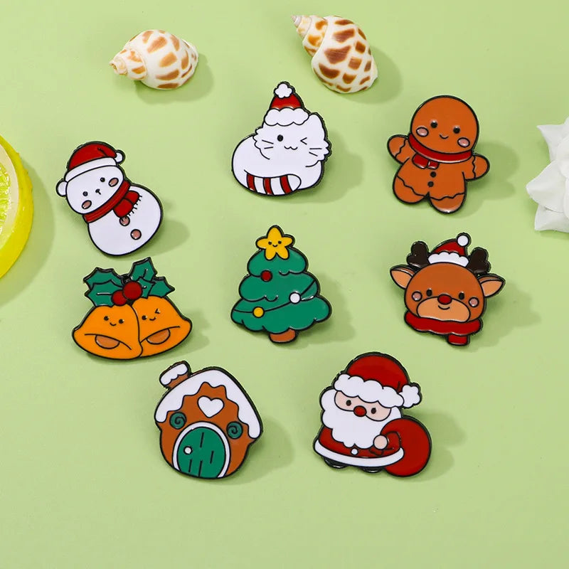 Cute Cartoon Christmas Day Enamel Brooch Creative Santa Claus Snowman