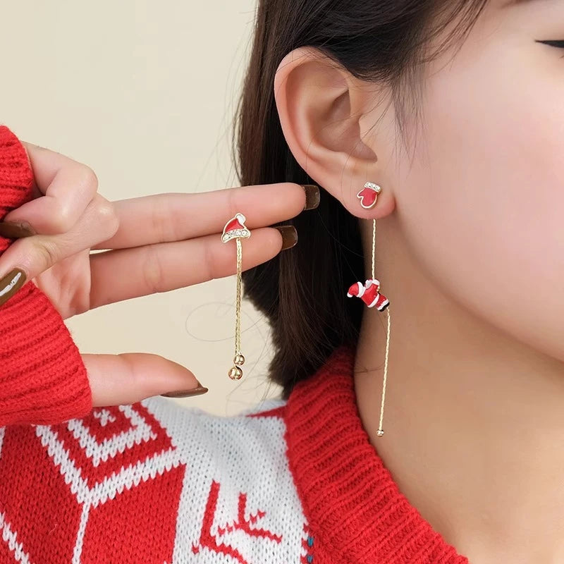 New Design Asymmetric Snowflake Christmas Boot Hat Drop Earrings for