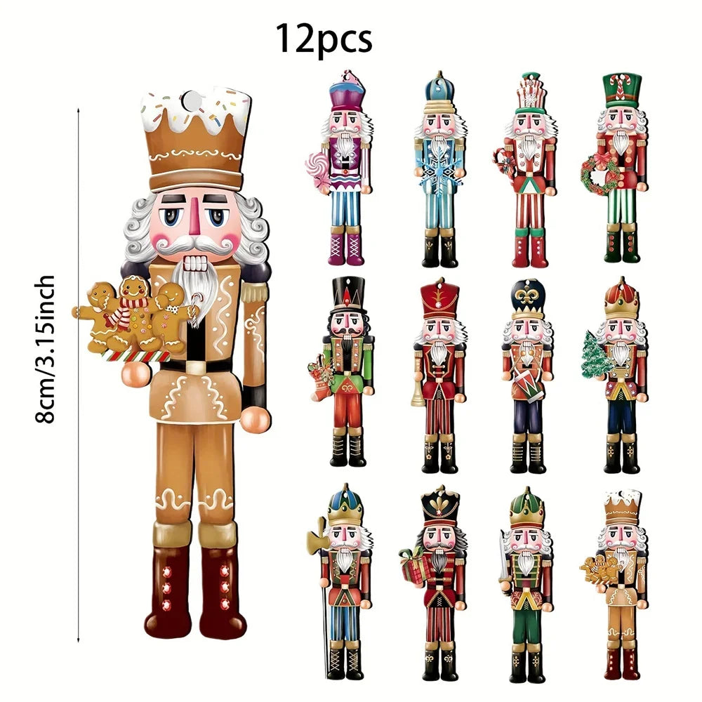12pcs Christmas Nutcracker Soldier Wooden Pendant Xmas Tree Hanging