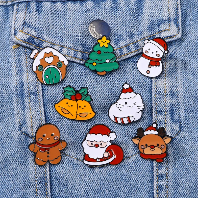 Cute Cartoon Christmas Day Enamel Brooch Creative Santa Claus Snowman