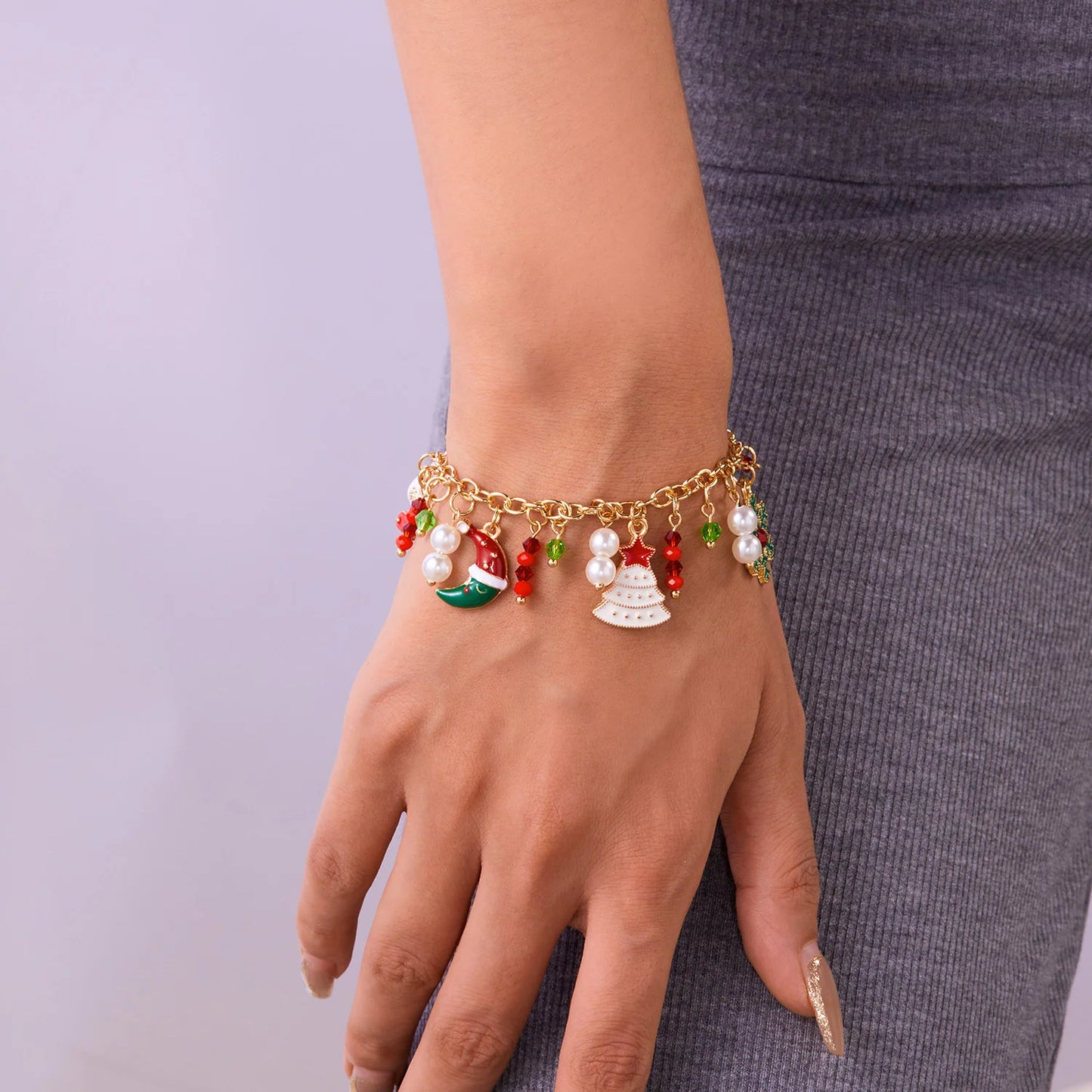 Fashion Santa Claus Snowman Star Christmas Tree Pendant Bracelet For