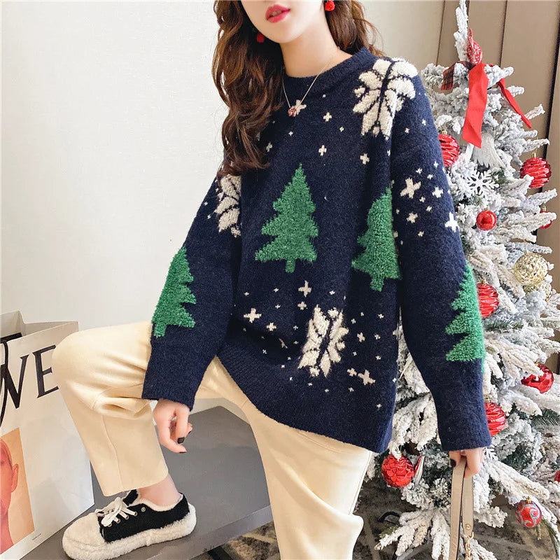 2024 Autumn/Winter New Korean Thickened Color blocked Christmas