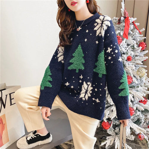 2024 Autumn/Winter New Korean Thickened Color blocked Christmas
