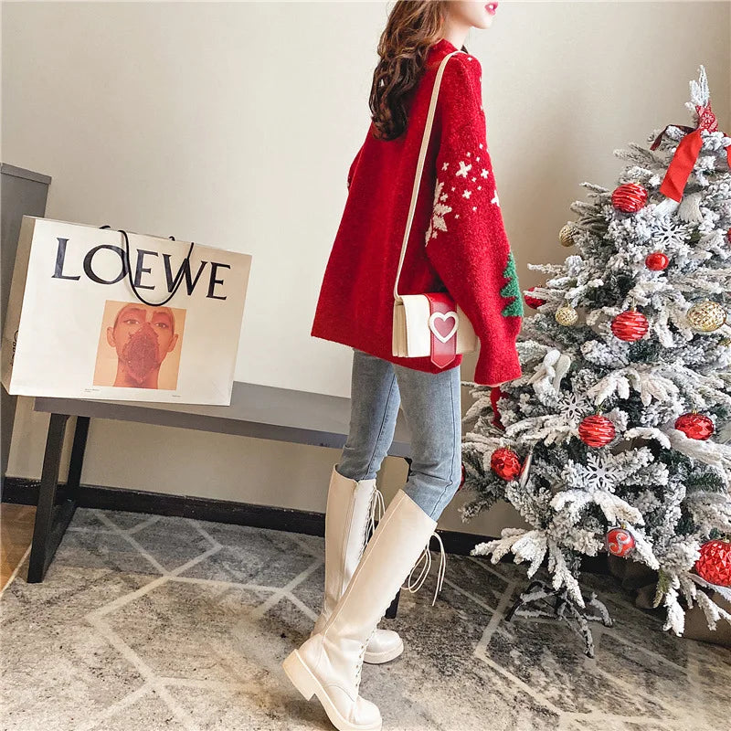2024 Autumn/Winter New Korean Thickened Color blocked Christmas