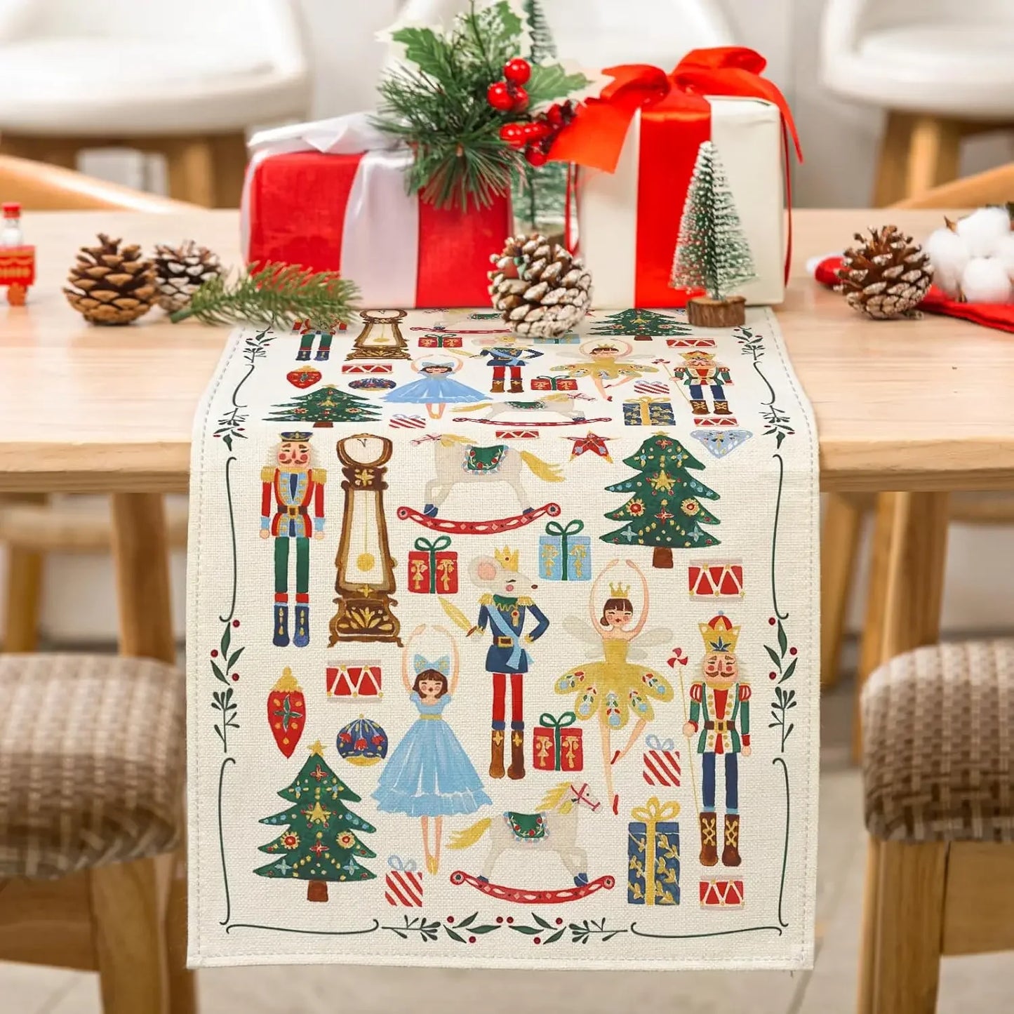Christmas Watercolor Nutcracker Linen Table Runners Dresser Scarf