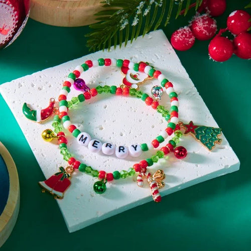 Fashion Santa Claus Snowman Star Christmas Tree Pendant Bracelet For