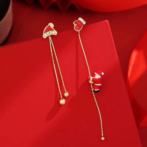 New Design Asymmetric Snowflake Christmas Boot Hat Drop Earrings for