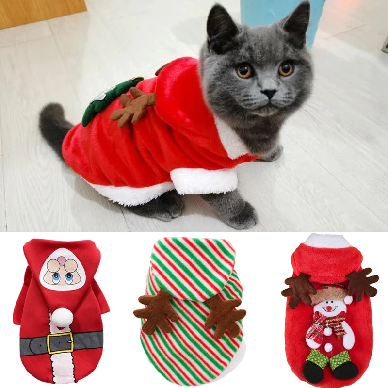 Christmas Sphynx Cat Hooded Sweater Winter Warm Pet Costume for Cats