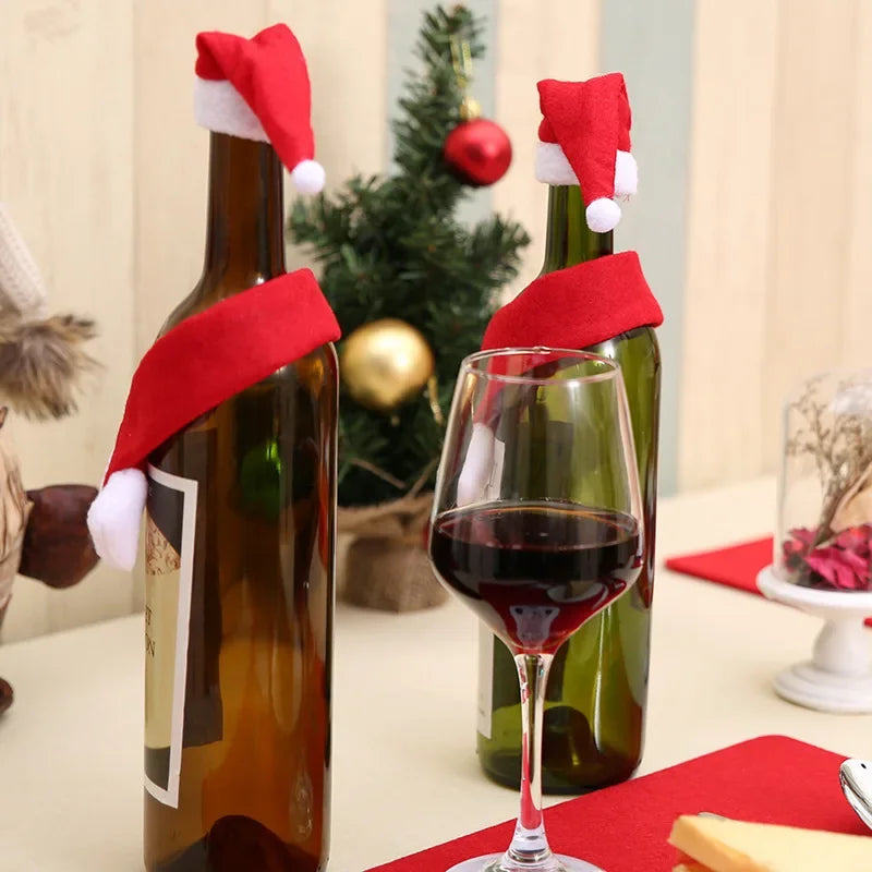 Merry Christmas Drink Bottle Bag Set Wine Bottle Covers Red Santa