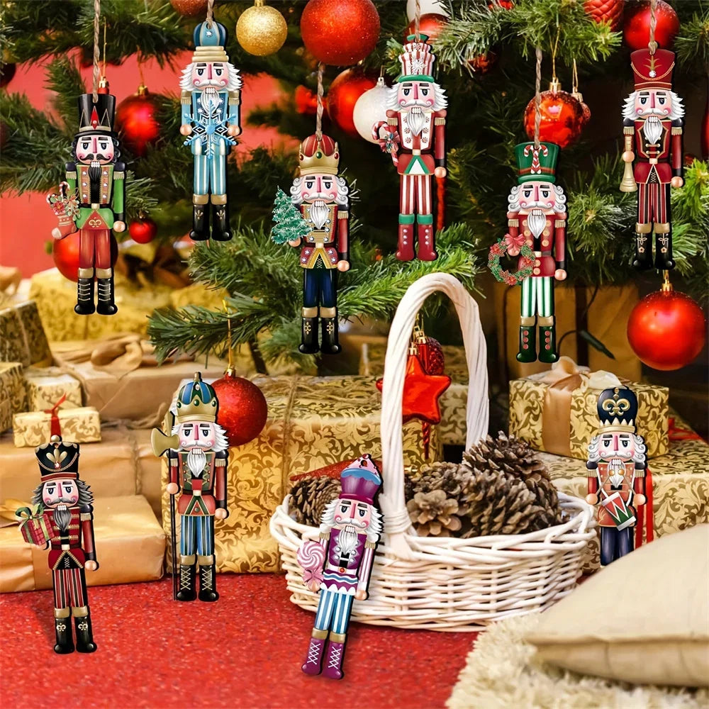 12pcs Christmas Nutcracker Soldier Wooden Pendant Xmas Tree Hanging