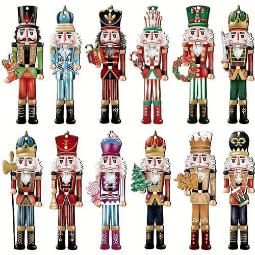 12pcs Christmas Nutcracker Soldier Wooden Pendant Xmas Tree Hanging