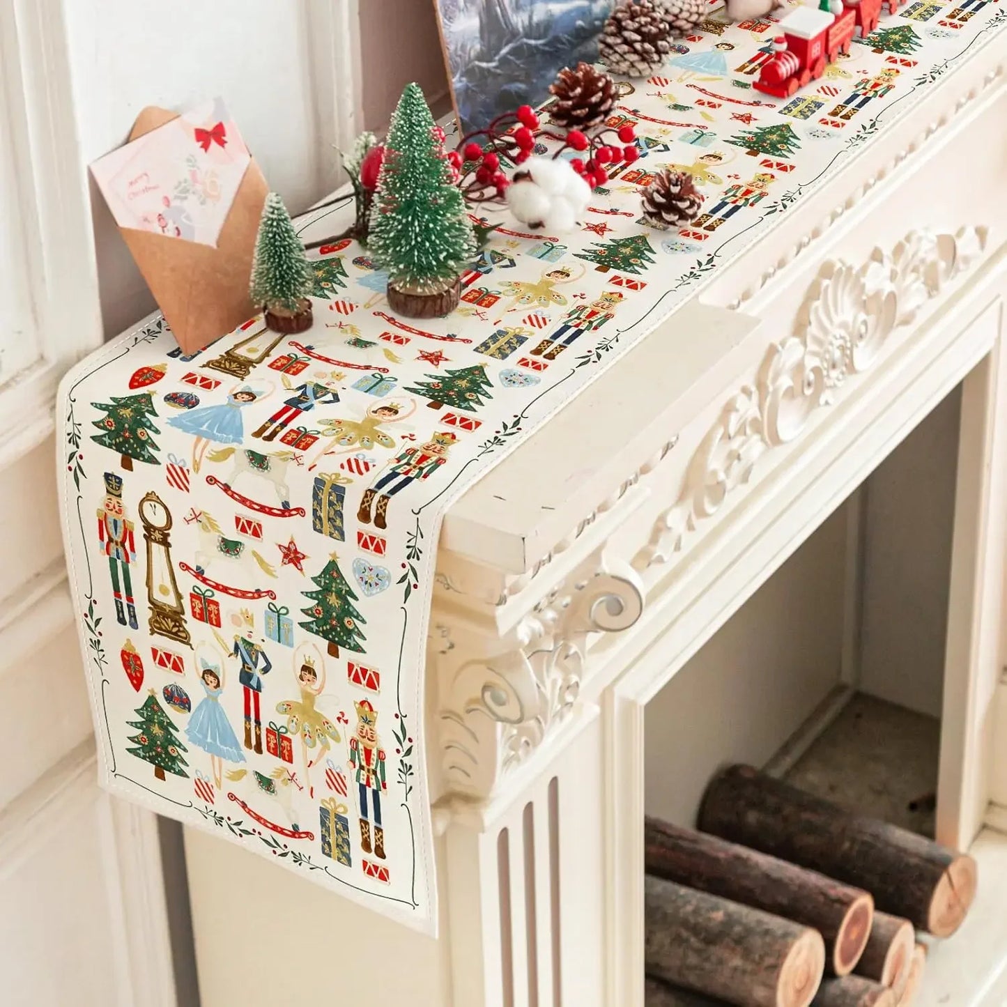 Christmas Watercolor Nutcracker Linen Table Runners Dresser Scarf