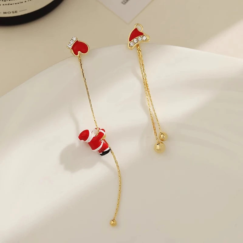 New Design Asymmetric Snowflake Christmas Boot Hat Drop Earrings for