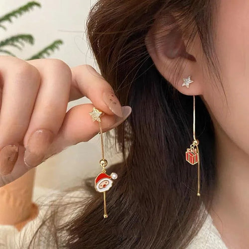 New Design Asymmetric Snowflake Christmas Boot Hat Drop Earrings for