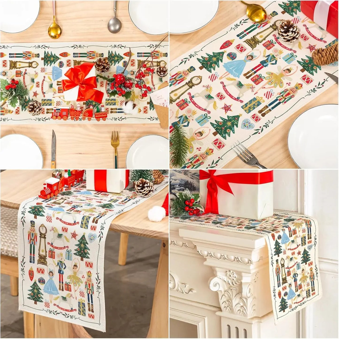 Christmas Watercolor Nutcracker Linen Table Runners Dresser Scarf