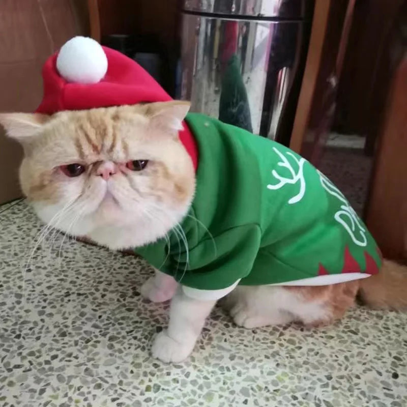 Christmas Sphynx Cat Hooded Sweater Winter Warm Pet Costume for Cats