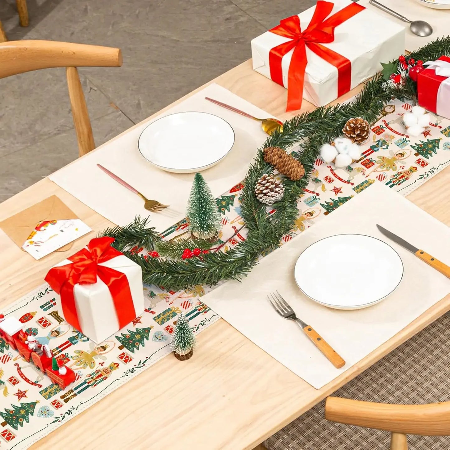 Christmas Watercolor Nutcracker Linen Table Runners Dresser Scarf