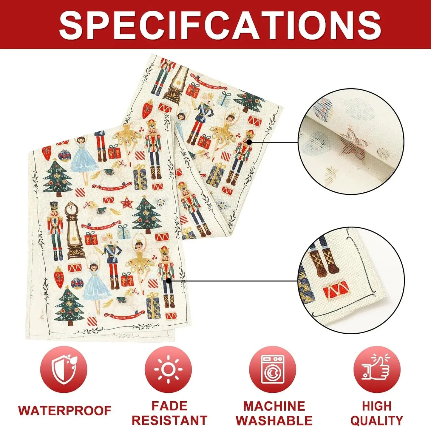Christmas Watercolor Nutcracker Linen Table Runners Dresser Scarf