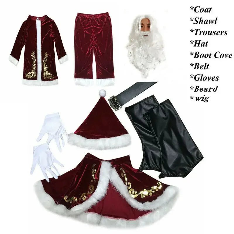 Adults 8pcs Men Christmas Santa Claus Suit Costume Cosplay Clothes - Christmas.ca