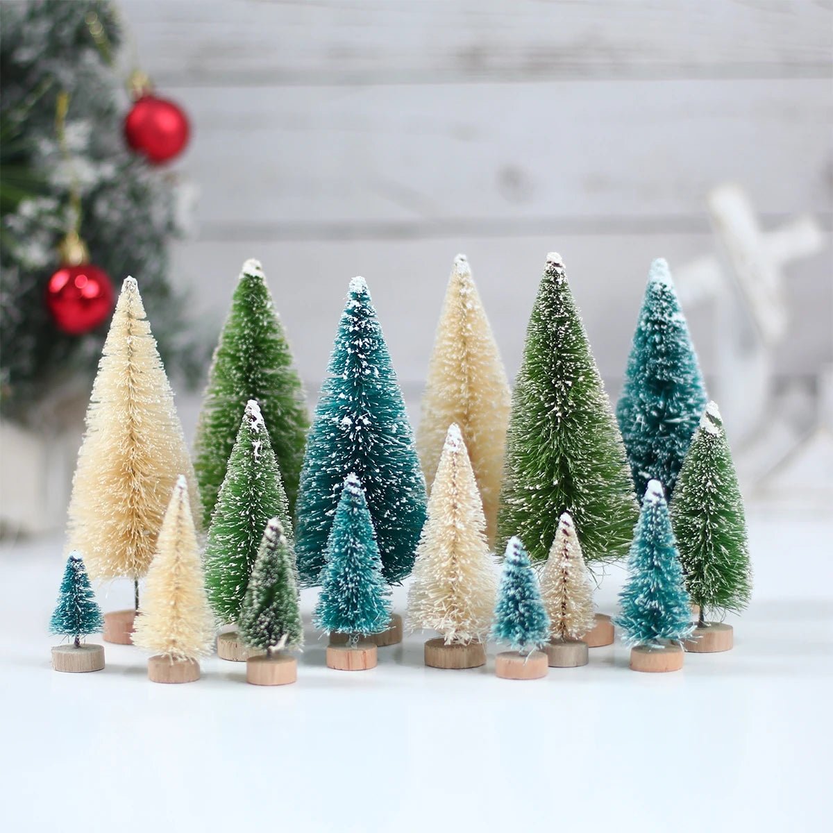 Artificial Mini Wooden Christmas Tree Blue Green White Gold Tower Pine - Christmas.ca