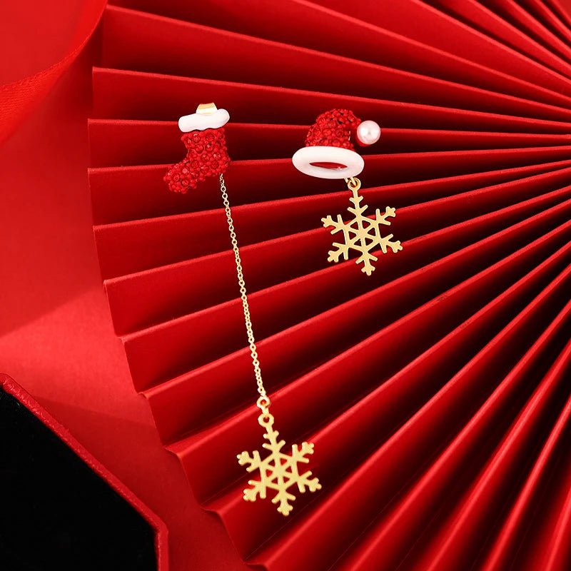 New Design Asymmetric Snowflake Christmas Boot Hat Drop Earrings for - Christmas.ca