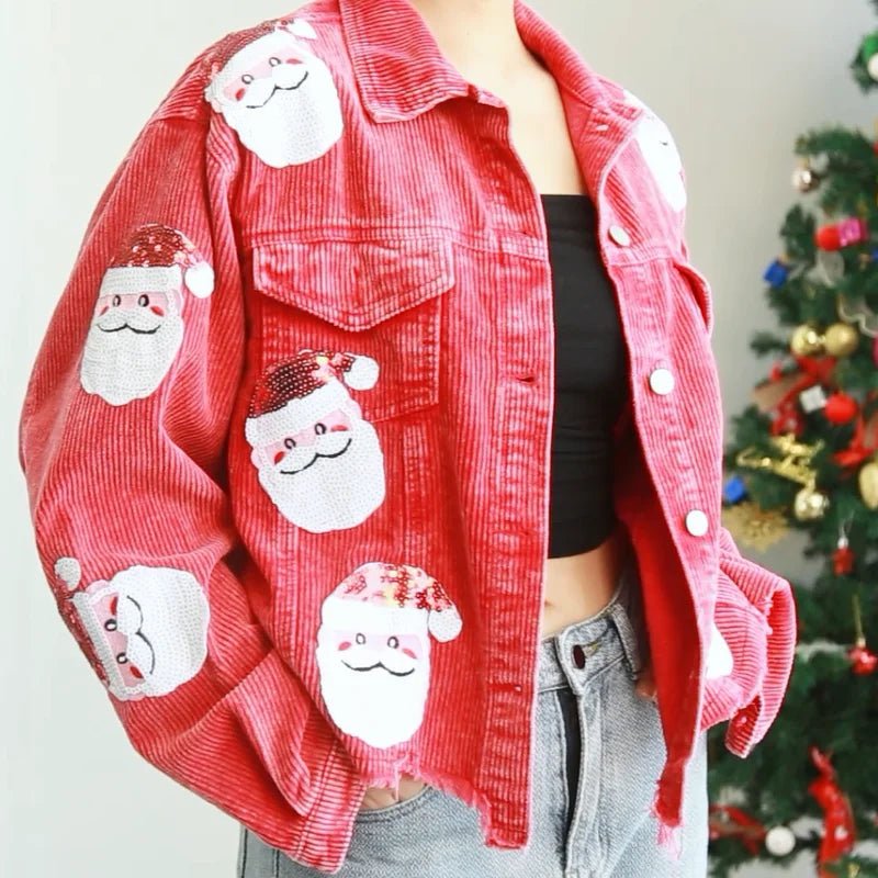 Sequined Santa Claus Vintage Jackets Single Breasted Christmas - Christmas.ca