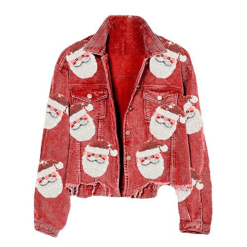 Sequined Santa Claus Vintage Jackets Single Breasted Christmas - Christmas.ca