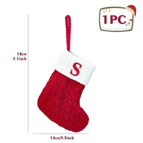 Christmas Socks Knitting Red Snowflake Alphabet Letters Christmas