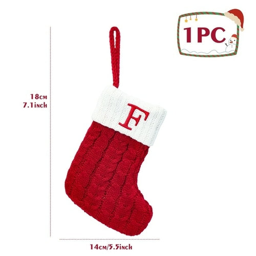 Christmas Socks Knitting Red Snowflake Alphabet Letters Christmas