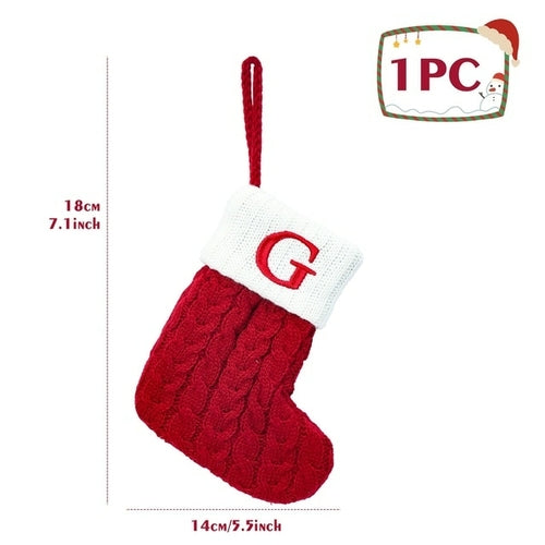 Christmas Socks Knitting Red Snowflake Alphabet Letters Christmas
