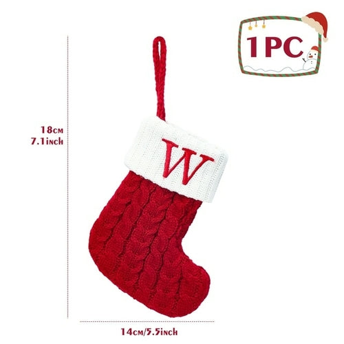 Christmas Socks Knitting Red Snowflake Alphabet Letters Christmas