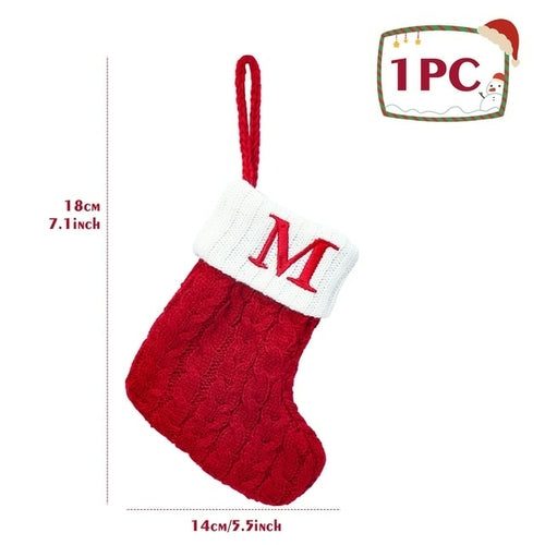 Christmas Socks Knitting Red Snowflake Alphabet Letters Christmas