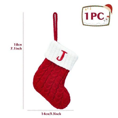 Christmas Socks Knitting Red Snowflake Alphabet Letters Christmas