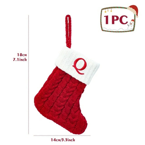 Christmas Socks Knitting Red Snowflake Alphabet Letters Christmas