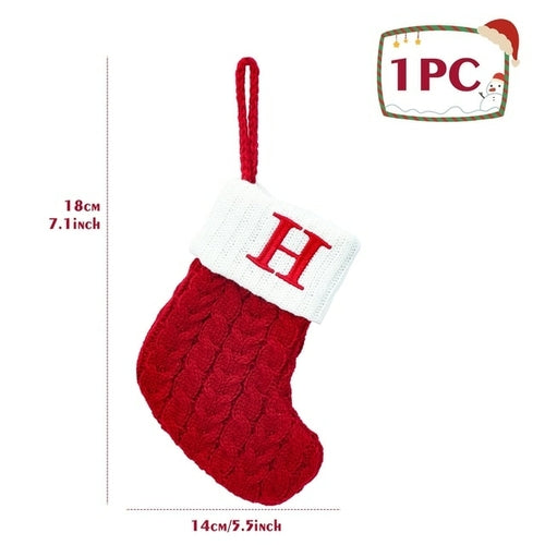 Christmas Socks Knitting Red Snowflake Alphabet Letters Christmas