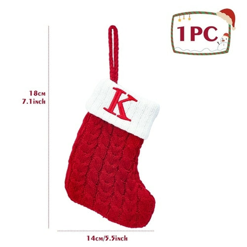 Christmas Socks Knitting Red Snowflake Alphabet Letters Christmas