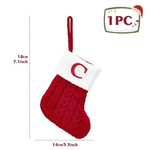 Christmas Socks Knitting Red Snowflake Alphabet Letters Christmas