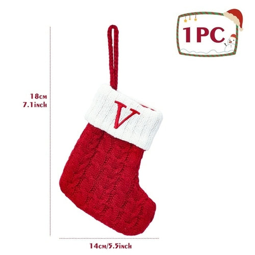Christmas Socks Knitting Red Snowflake Alphabet Letters Christmas