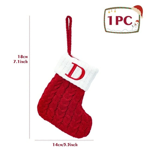 Christmas Socks Knitting Red Snowflake Alphabet Letters Christmas