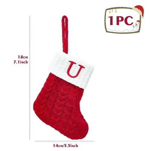 Christmas Socks Knitting Red Snowflake Alphabet Letters Christmas