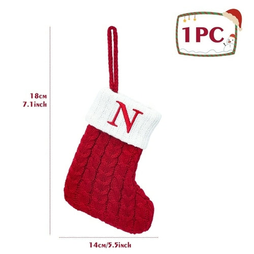 Christmas Socks Knitting Red Snowflake Alphabet Letters Christmas
